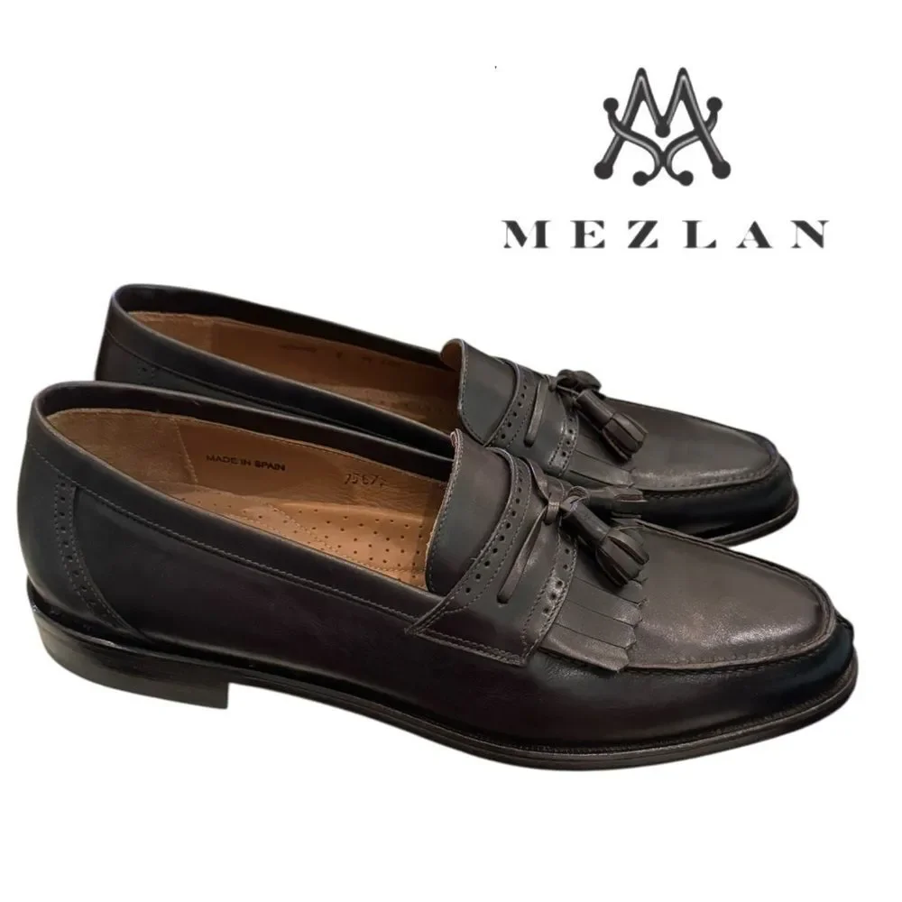 New Mezlan Domino Leather Slip-on Tassel Loafers 9